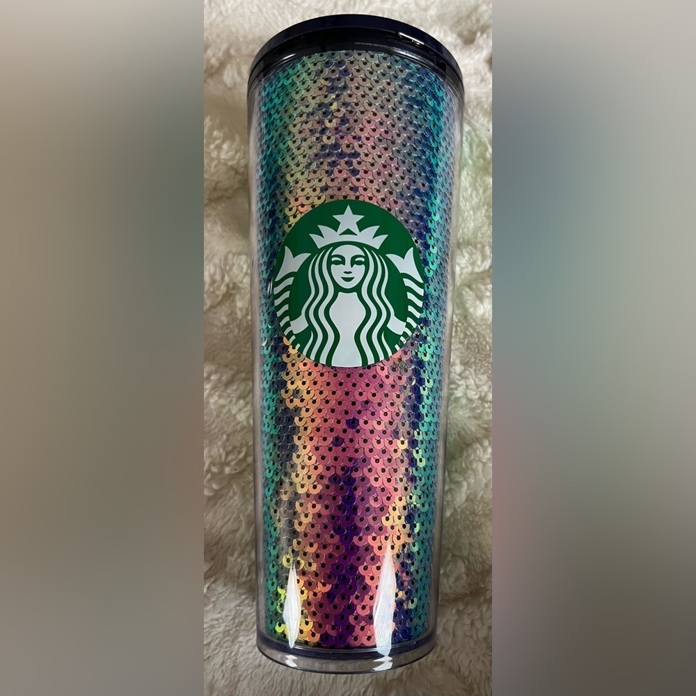 Starbucks Sequin Cold Cup Tumbler Venti purple Blue 24oz no straw